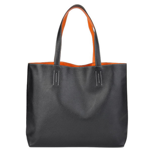 Best Hermes Reversible Leather Handbag Black/Orange 519020 - Click Image to Close